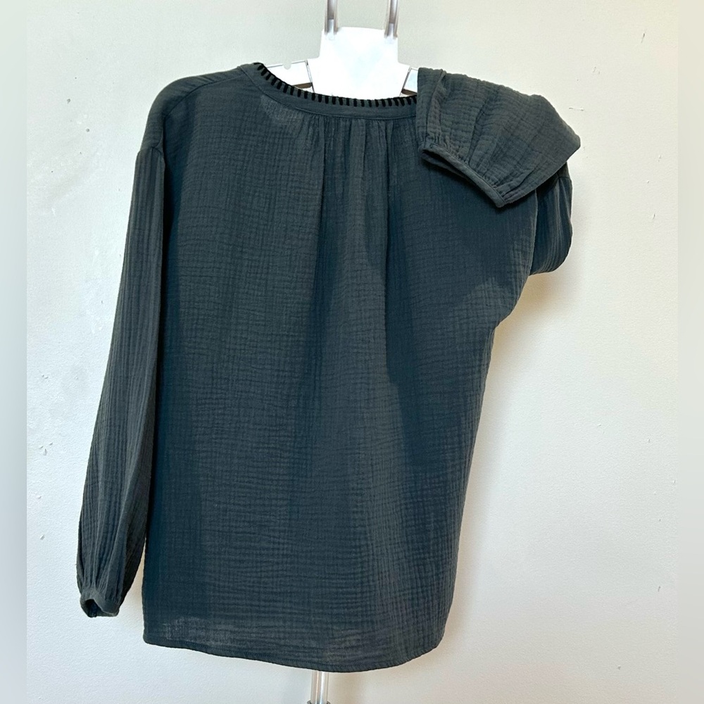 Grade & Gather - Muslin Double Gauze Band Collar Blouse- Crepe Cotton Loose Fit - Picture 5 of 8